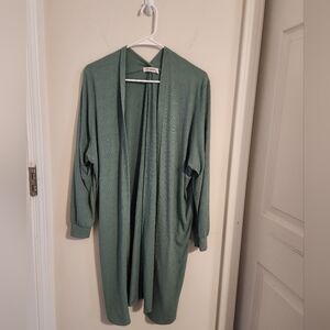 Live to be Spoiled Green Open Front Long Duster Cardigan. Small
